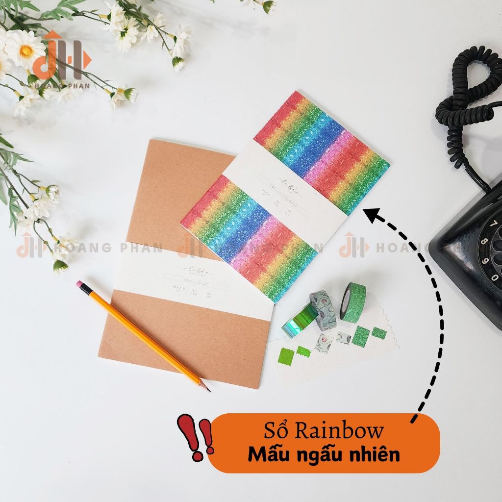 [Sổ A5 B5] Combo Sổ B5 Kraft dứa thêu Nhiệt Đới - sổ A5 rainbow - Bút chì