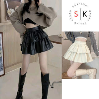 Chân váy da xòe 2 tầng đẹp xếp ly, chân váy da dáng ngắn chữ a đi chơi chất DA cao cấp phong cách hàn quốc- 444SK