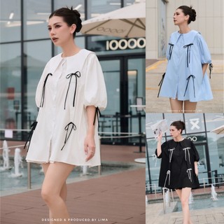 Đầm babydoll tay bồng ngắn điệu đà phối nơ nữ tính Tinity Dress