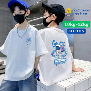 Áo cộc tay bé trai mùa hè FAMBY áo thun cotton form rộng thời trang trẻ em bé trai 20-47kg