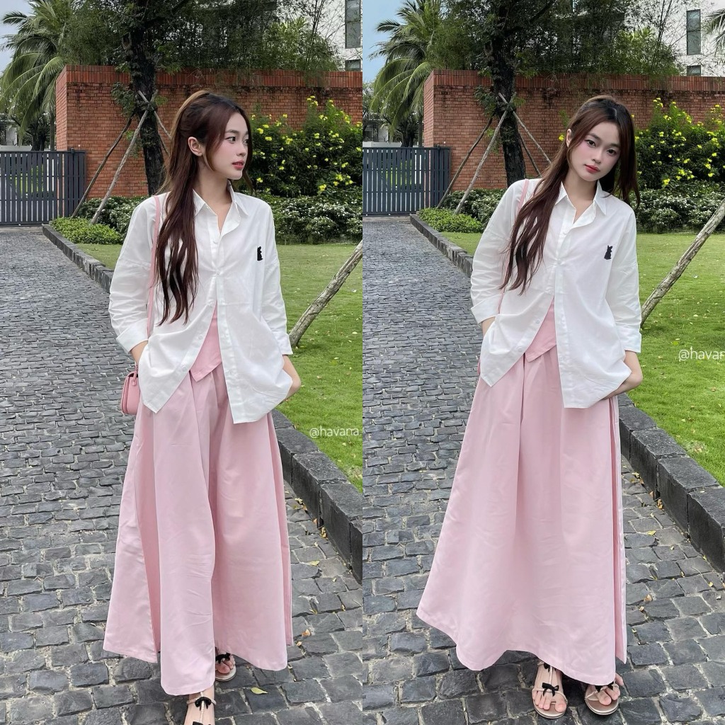 Chân váy midi thô form xoè cạp chun phong cách vintage HAVANA CV206