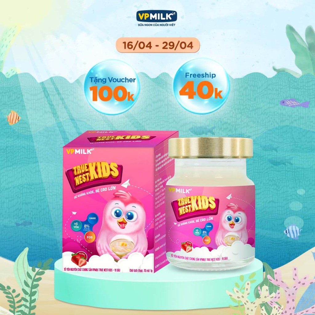 [Hộp 1 lọ x 70 ml] Tổ Yến Nguyên Chất Chưng Sẵn VPMilk True Nest Kids Cho Bé Vị Vanila / Vị Dâu