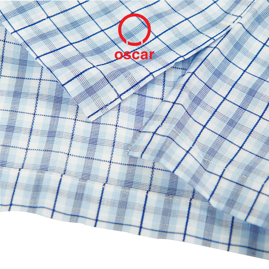 [New] Áo sơ mi tay ngắn Oscar chất liệu cotton, họa tiết caro xanh - 053