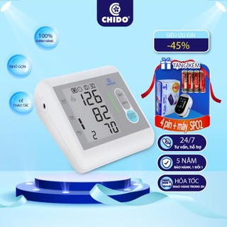 [Tặng 1 máy spo2] Máy Đo Huyết Áp Điện Tử CHIDO Bắp Tay, Đo Nhịp Tim Công Nghệ Nhật Bản, 1 Đổi 1 Trong  5 năm