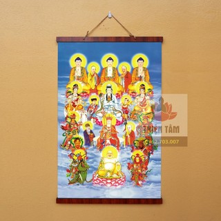 Tranh Liên Trì Hải Hội nẹp gỗ 40x60cm treo tường bằng vải cao cấp dày dặn