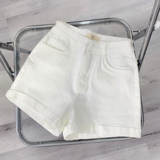 [CO DÃN] Quần đùi short jean nữ phom ôm cạp cao màu trắng đen Lai Gấp MS305-207