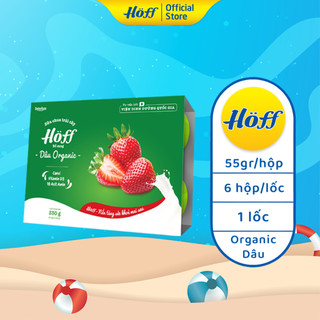 Sữa chua trái cây Hoff DÂU ORGANIC cho bé từ 6 tháng tuổi, bổ sung vitamin, D3,b18 loại axit amin - 1 LỐC (6 hộp x 55g)