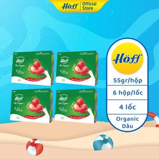Sữa chua trái cây Hoff DÂU ORGANIC cho bé từ 6 tháng tuổi, bổ sung vitamin, D3, 18 loại axit amin - 4 LỐC (24 hộp x 55g)