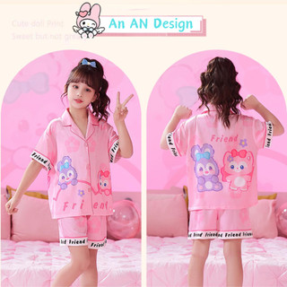 [10-48 kg] Bộ đùi ngủ lụa xước vân gỗ cao cấp - Bộ bé gái mùa hè ngắn tay -Hoạ tiết 5D đáng yêu