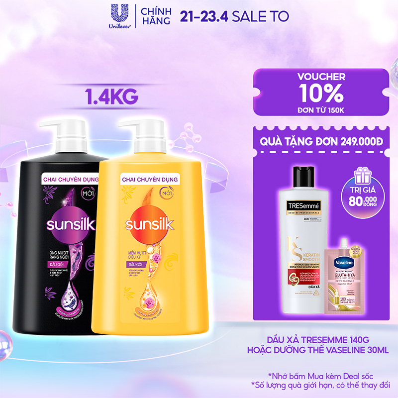 Dầu gội Sunsilk 1.4kg làm sạch và mềm mượt tóc gấp 5 lần, cho mái tóc ngát hương suốt 48h