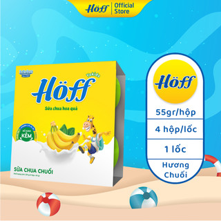 Sữa chua hoa quả Hoff vị CHUỐI cho bé từ 6 tháng tuổi, bổ sung men lợi khuẩn, tốt cho tiêu hóa - 1 LỐC (4 hộp x 55g)