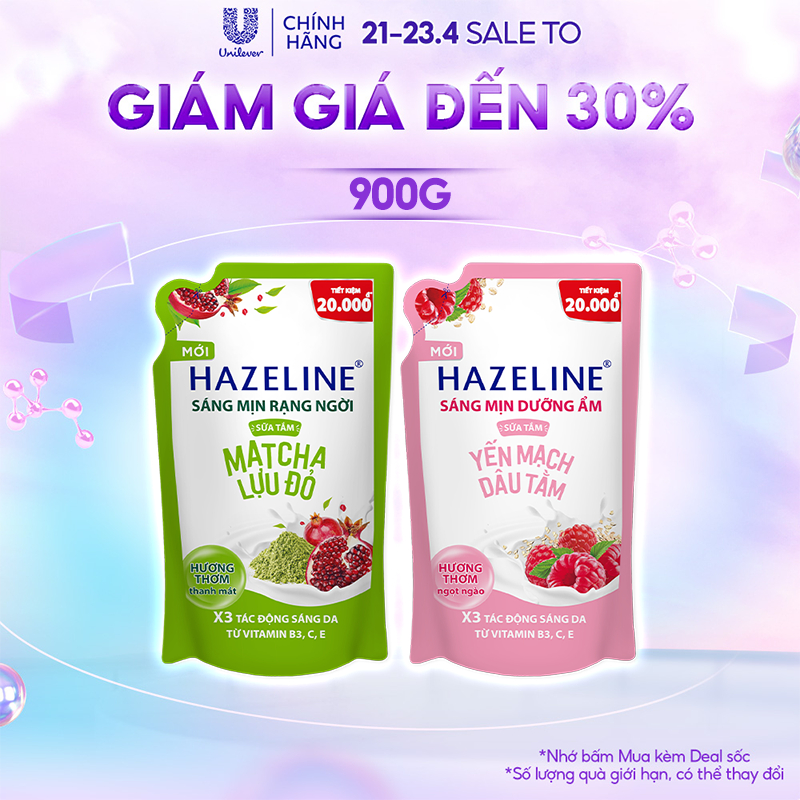 Sữa Tắm Trắng Da Hazeline Dưỡng Thể Thiên Nhiên Sáng Da Dưỡng Ẩm 900g