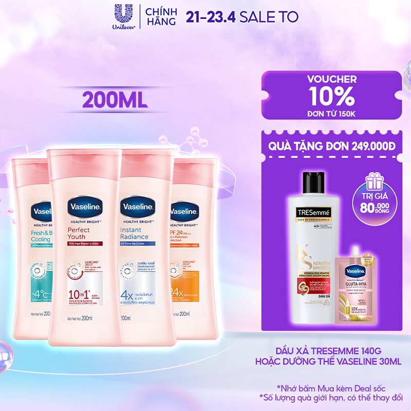 Sữa dưỡng thể Vaseline dưỡng da sáng khỏe mịn màng 200ml