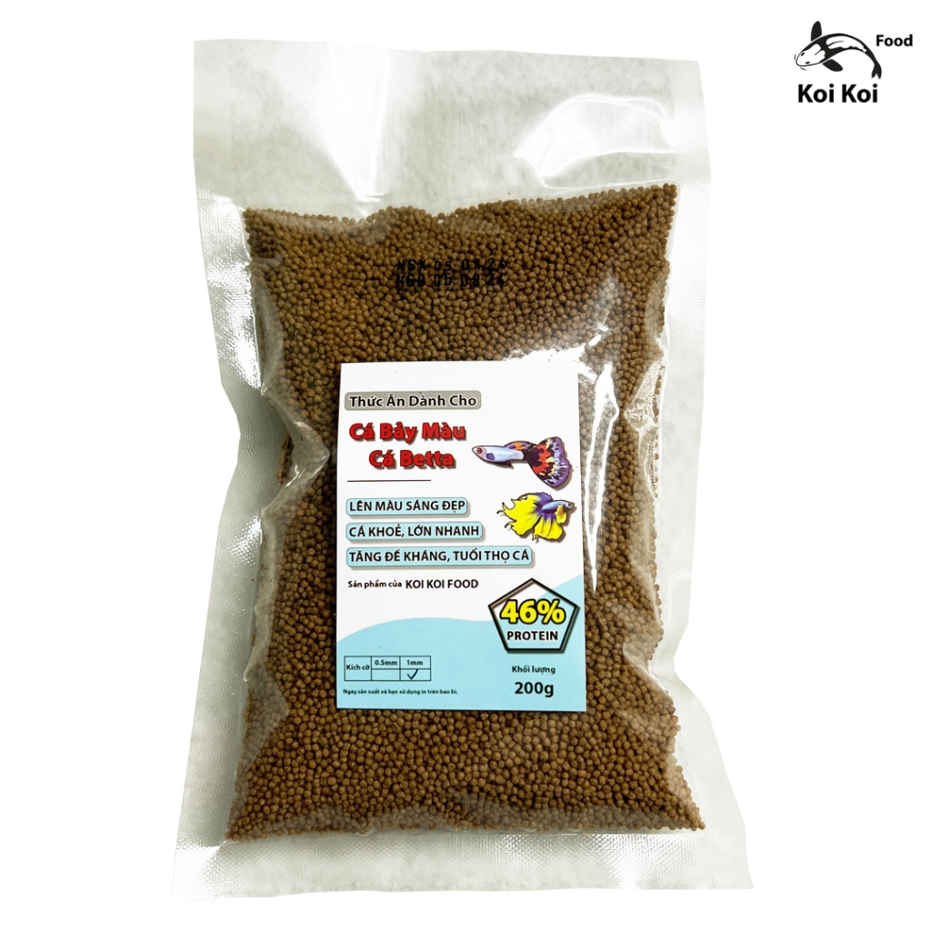Cám Cá 7 Màu, Cá Betta 46% Đạm KOI KOI FOOD - Thức Ăn Cho Cá 7 Màu, Cá Betta Hàng Chất Lượng