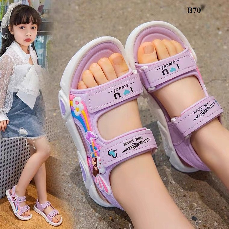 Dép Sandal Bé Gái Dép Quai Hậu Quai Dán Đế Cao Su Mềm Chống Trơn Trượt Sandal đi học đi chơi Cho Bé Gái Ms:B70