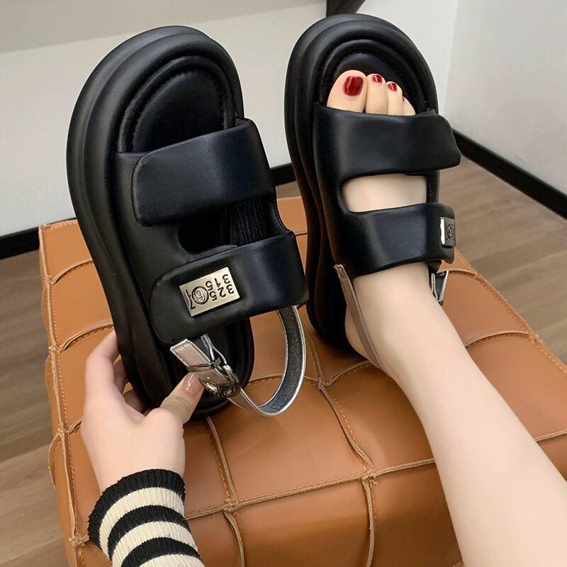 Sandal quai hậu nữ 2 quai dán gắn Tem kẽm chất da mềm cao cấp