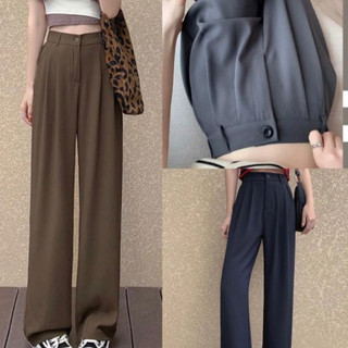 Quần suông lưng cao ống rộng hách dáng vải rubi dài 100cm lamviclothing ma078