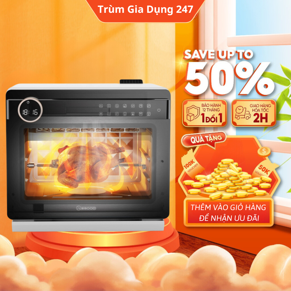 Nồi Chiên Không Dầu Kèm Hấp 2GOOD S100 GHM, Dung tích 20L, Lồng tự đảo 360°, Công Nghệ Hấp Siêu Nhiệt SuperHeat