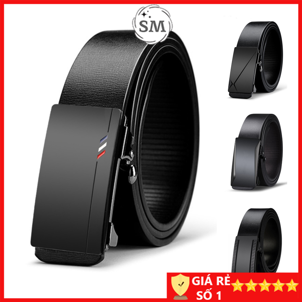 Thắt lưng nam da cao cấp Dây lưng nam màu đen Nịt da mặt khóa tự động sang trọng ĐHT04
