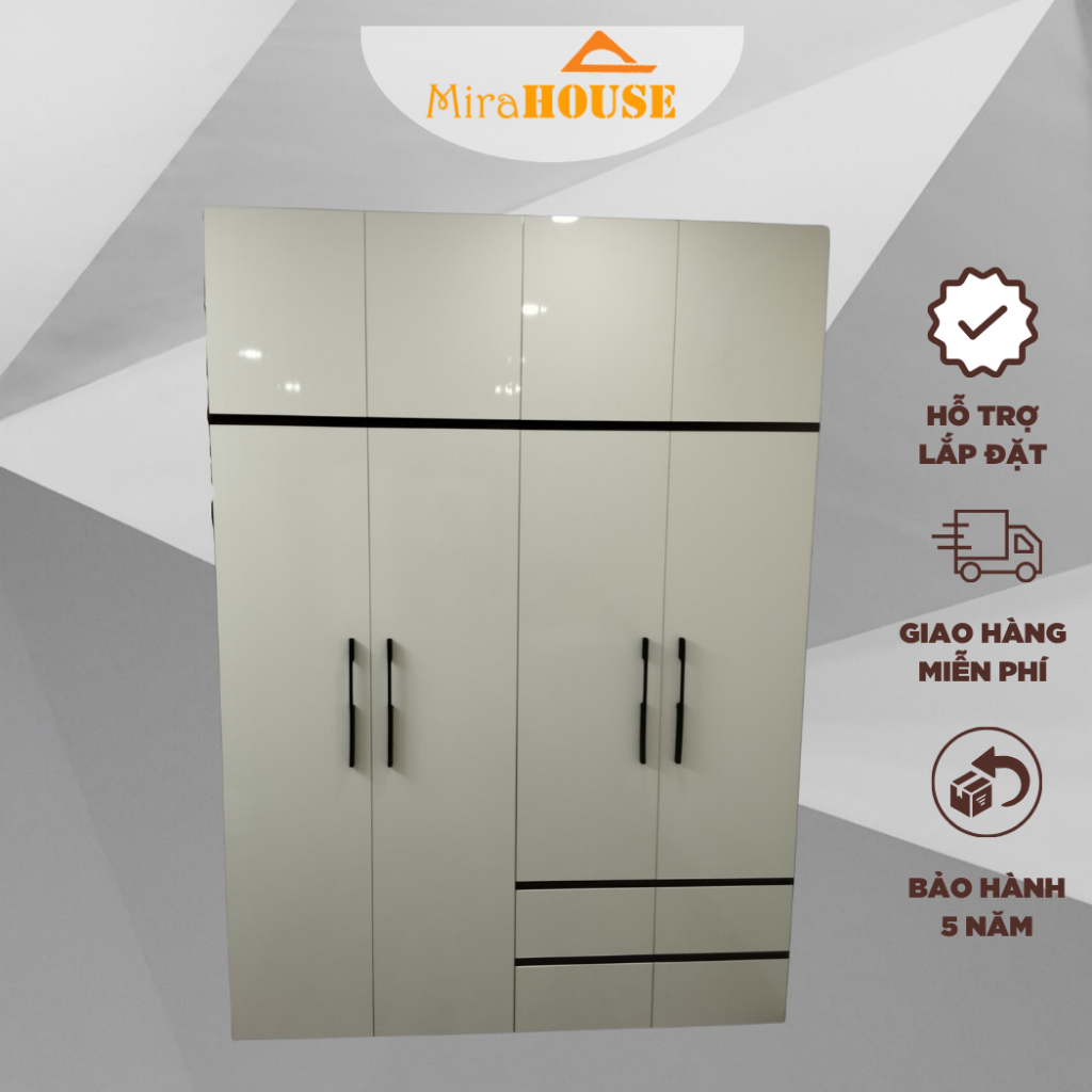 Tủ Nhựa Đài Loan 4 Cánh - Tủ Đựng Quần Áo Cao 2m4 dài 1m63 sâu bì 47cm. MIRA HOUSE lắp đặt miễn phí