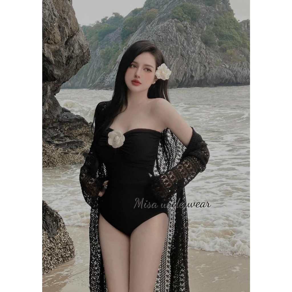 [ Bikini ] Bikini 1 mảnh hoa trà & áo choàng