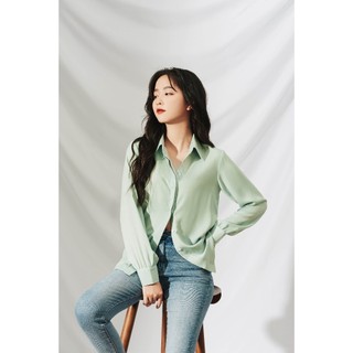 Áo sơ mi nữ công sở Jill cơ bản xanh bạc hà cổ đức giấu cúc Harriet