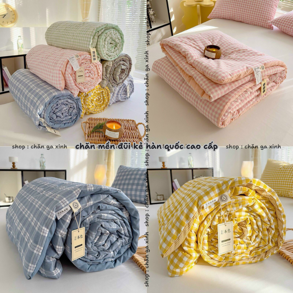 Chăn hè cotton đũi kẻ hàn quốc mềm mịn mát mền đũi xơ đậu nành kích thước 2mx2m3 dùng 4 mùa quanh nă