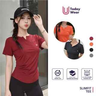 Áo tập gym yoga nữ Slimfit Tee cổ V ngắn tay chất liệu co giãn thấm hút mồ hôi Today U Wear