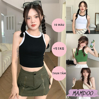 Áo croptop ba lỗ phối viền basic trơn nữ thun gân kiểu ôm body form năng động mùa hè, freeship mắmdoo