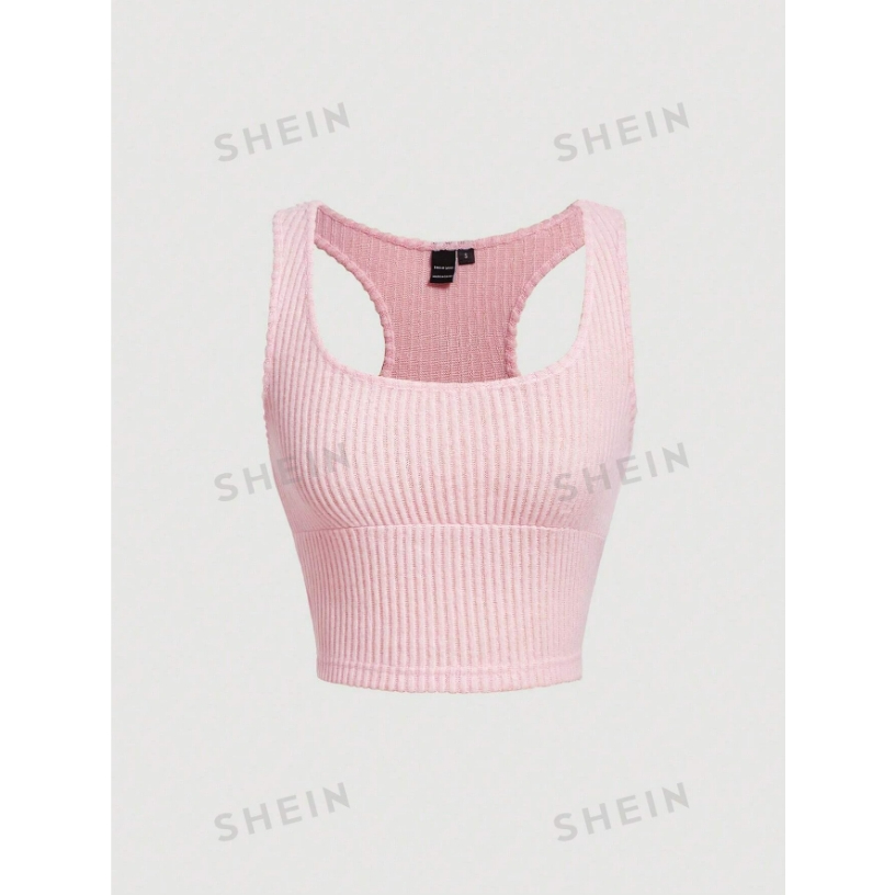 [ORDER SHEIN] Pink Summer Racerback Tank Top Rib Knit Crop Tank Top