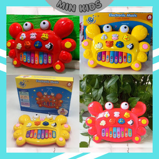 Đồ Chơi đàn piano phát ra tiếng kêu động vật có đèn hình cua, Đàn Piano hình con cua đồ chơi âm nhạc vui nhộn cho bé