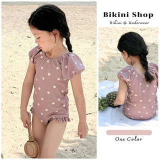 Bikini 1 mảnh liền thân dành cho bé gái kín đáo dễ thương, đồ bơi liền thân hoạ tiết chấm bi đáng yêu