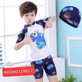 Bộ đồ bơi bé trai kèm mũ họa tiết khủng long 3 màu