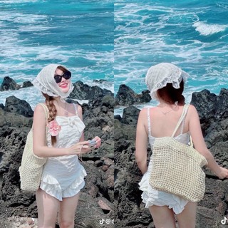 Jumpsuit bèo short hai dây nơ ngực