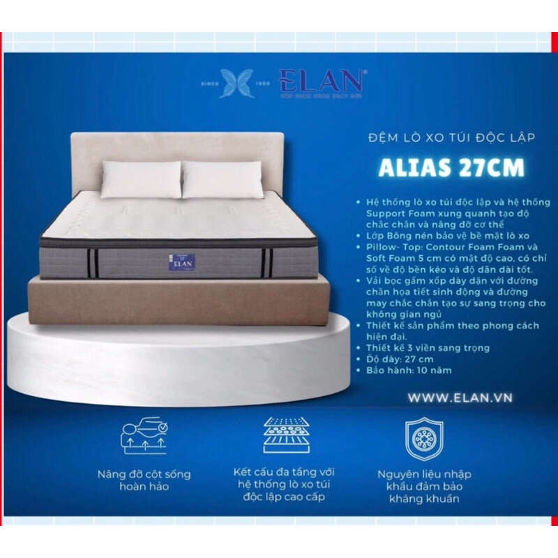 Đệm Loxo túi độc lập cao cấp Elan alias cao 27-29cm - Bảo Hành 10 năm Cao Cấp