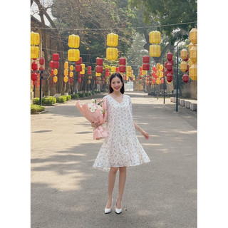 váy cổ V đuôi cá thô boi 2 lớp