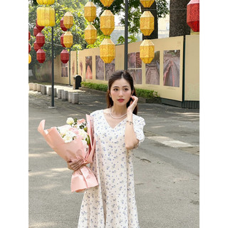 váy cổ V đuôi cá thô boi 2 lớp