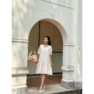 váy cổ V đuôi cá thô boi 2 lớp