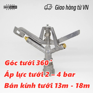Béc tưới phun mưa cánh đập 2 tia zy-2, béc phun bán kính 12-18m ren 34