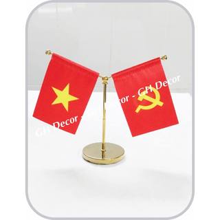 Bộ cờ để taplo xe ô tô kim loại mạ vàng - kiểu chữ y chân đế trơn