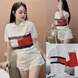 Áo polo nữ phông cổ bẻ màu trắng phối màu than cam chất thun co giãn đẹp