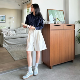 Bermuda short cạp cao chất vải tây ép keo đứng form, không nhăn - Chiều dài ngang gối tạo sự trẻ trung, năng động