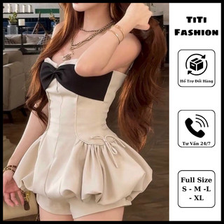 Set áo 2 dây Peplum nơ ngực nhún eo + Quần Short trẻ trung năng động. TiTi Fashion