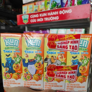 [MUA 4 LỐC TẶNG 1 BỘ XẾP HÌNH KUN] Sữa Lúa mạch thạch Kun hương socola, cam lốc 4 hộp x 170ml