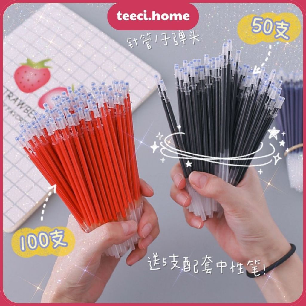 Set 100 Ngòi Bút Bi Bấm Ngòi Bút Bi Nước Ngòi Bút Macaron Ngòi Bút Vẽ 0.38mm TEECI D148