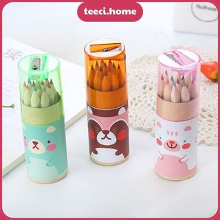 Hộp 12 Bút Chì Mỹ Thuật Màu Kèm Gọt Chì Hộp Giấy Đựng Siêu Xinh Trang Trí Bàn Học TEECI D167