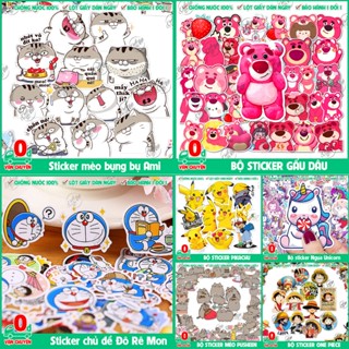 Combo 10/50/100 sticker decal dễ thương hình dán xe mũ bảo hiểm laptop điện thoại ami doraemon unicorn bmo one piece