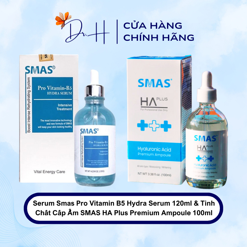 Serum Smas Pro Vitamin B5 Hydra Serum 120ml &amp; Tinh Chất Cấp Ẩm SMAS HA Plus Premium Ampoule 100ml