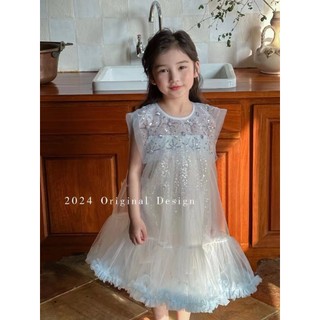 Đầm voan đính cườm lấp lánh hàng qccc bé gái