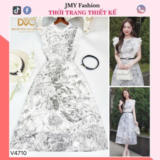V4710 Váy trắng họa tiết dáng A xòe dài nữ tính [Dolce Viva Colection (DVC)] (tặng kèm đai rời) váy xòe trắng cổ bèo